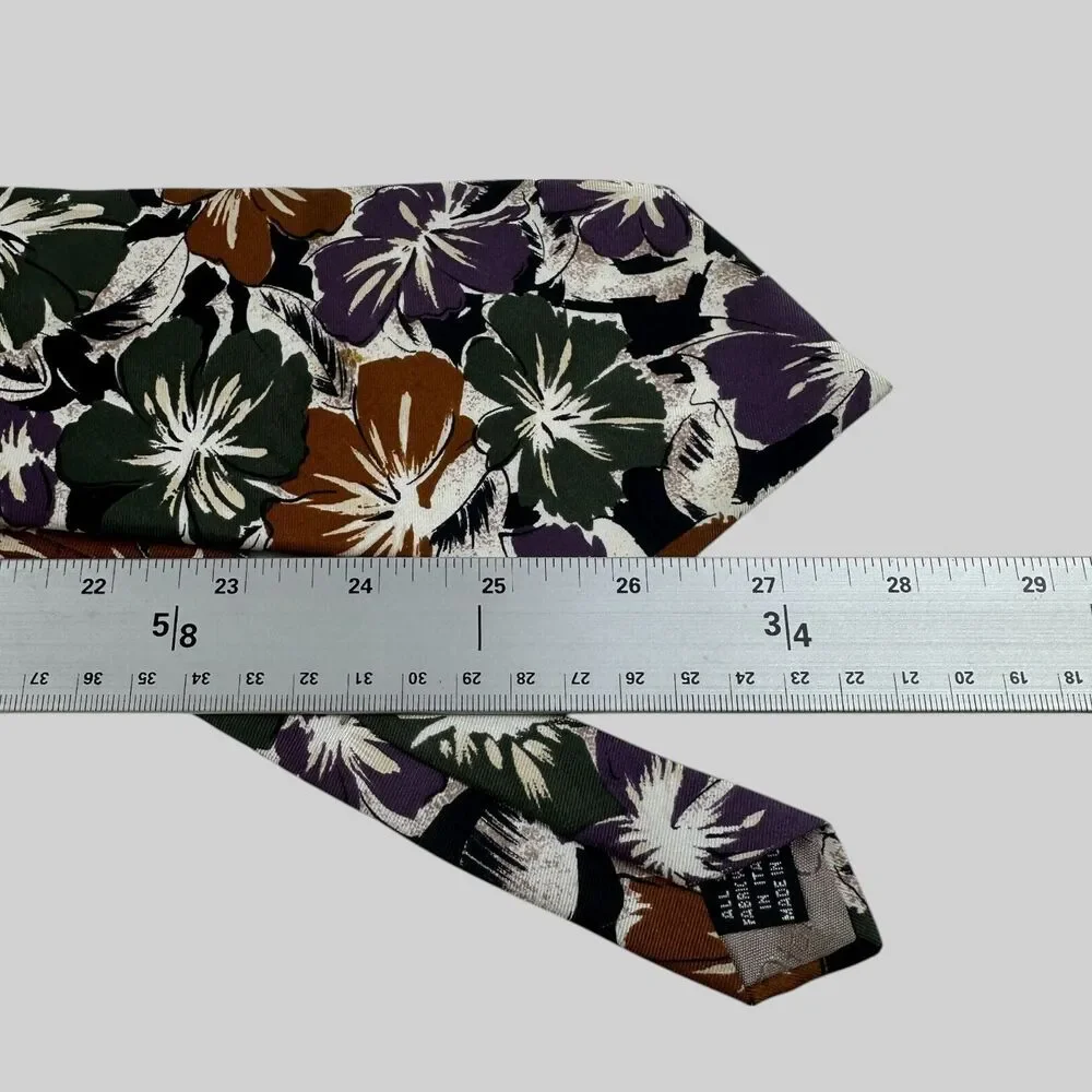 Christian Dior Monsieur Men's Silk Tie  58 x 3.75 Floral Green Rust Purple 80's